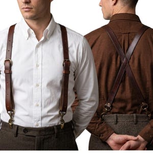 Dark Brown Handmade Leather Suspenders for Men,Back Braces, Adjustable, Vintage Rustic Outfit Accessories.