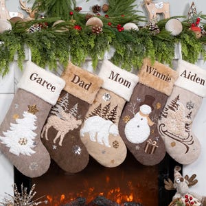 Christmas Stockings Personalized Plush Stocking for Farmhouse Embroidered with Name Sequin Stocking Rustic Stocking for Family Holiday Decor