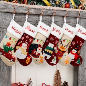 Personalized Christmas Stockings: Classical Family Stocking, Embroidered Name, Gerrit Style , Holiday Decoration