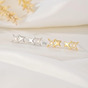 Crystal Star Stud Earrings: Sterling Silver or Gold