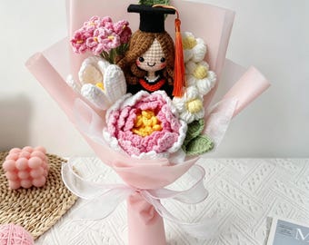Crochet Graduation Bouquet,Handmade Class of 2026 Gift with Custom Graduate Doll & Flowers  cute graduation gifts for her