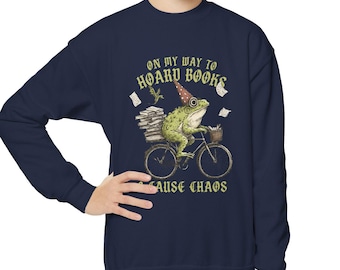 Frog Book Nerd on Getaway Bike Sweatshirt, Bicycle Books sweater | Youth Crewneck