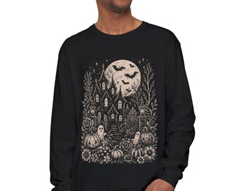 Moonlit Forest Long Sleeve, Nature Moon Tree Illustration | Neutral Fall Tones