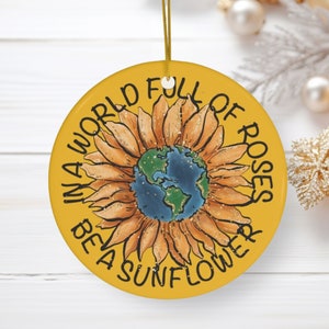 Adorno de cerámica de girasol, adorno de árbol de afirmación, coleccionista de girasoles, regalo de reliquia único para amante del girasol, mamá abuela