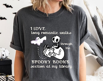 Spooky Books Librarian Tee, Funny Reading Teacher Shirt, Halloween Library Gift (Comfort Colors)