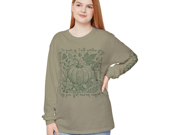 Pumpkin Patch Illustration Long Sleeve T-Shirt | Fall Leaves Sleeve Garden Art & Poetry