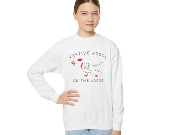 Festive Goose on the Loose Youth Sweatshirt | Christmas Holiday Kids Crewneck