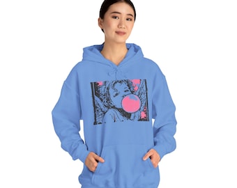 Retro Girl Blowing Bubble Gum Hoodie | Pop Art Bubblegum Sweatshirt