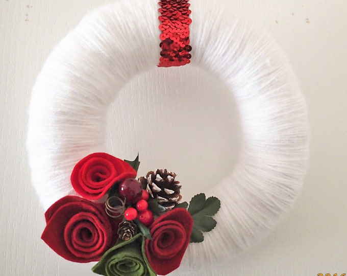 Felt Flower Christmas Wreath Red Rose Wreath W/ Berries and Etsy