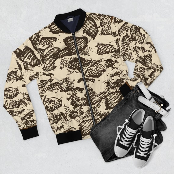 Snake Skin Print Jacket Men s Bomber Style Jacket Custom Animal Skin Pattern Lightweight Travel Jacket Gift for Dad Gift for Christmas