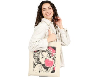 Pink Bubble Gum Cupid / Cotton Canvas Tote Bag