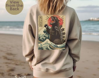 Cat Horror Japan Print Sweatshirt for Japanese Art Lover, Heavy Blend™ Crewneck Sweater For Cat Lover Gorilla Fans, Unisex Gift for Winter
