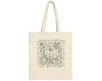 Pumpkin Patch Tote, Green Ink Fall Artistic Carry Bag, 100% Cotton Canvas Bag