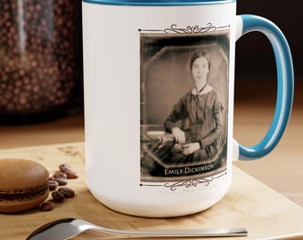 Emily Dickinson Portrait Mug, 15oz Ceramic Coffee Cup, Literary Gift