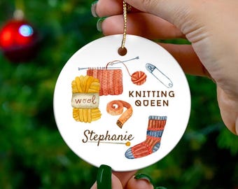 Knitting Queen Ceramic Ornament | Personalized Knitters Circle Theme