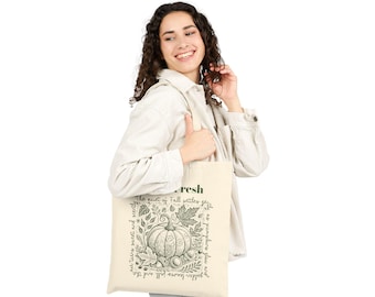 Fall Vibe Canvas Shopping Bag | Artsy Pumpkin Illustration Double-Sided Print | Personalizeable