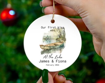 Our First Kiss Was at the Lake Ceramic Ornament | Camper Canoe Campsite Love Keepsake