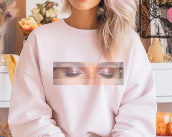 Guilty Eyes Romantic Crewneck Sweatshirt | Woman Wearing Gold Eye Shadow