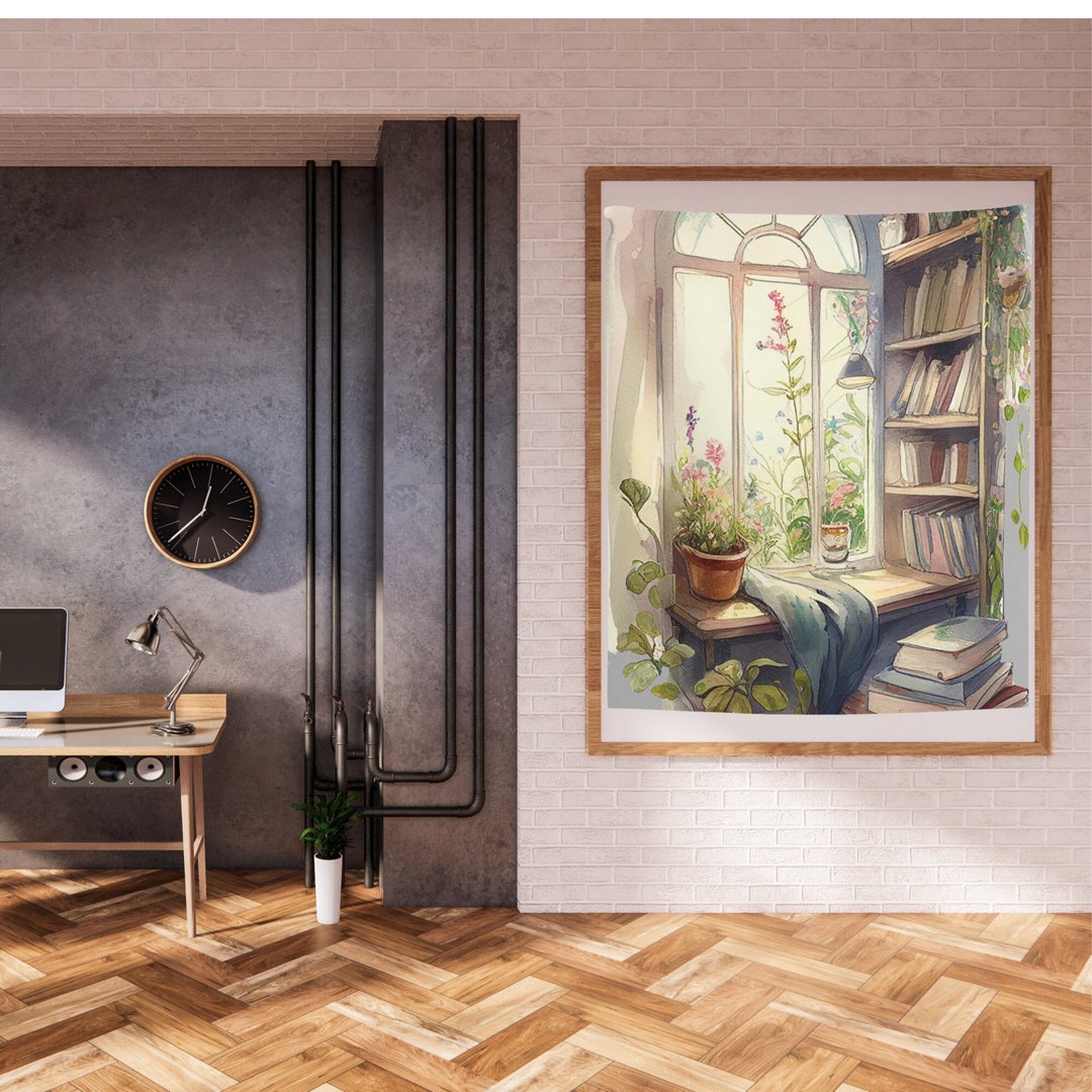 Window Seat Library Tapestry Bookcase by the Window Wall Etsy