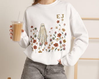 Vintage Ghost Among Wildflowers Sweatshirt | Autumn Halloween Crewneck