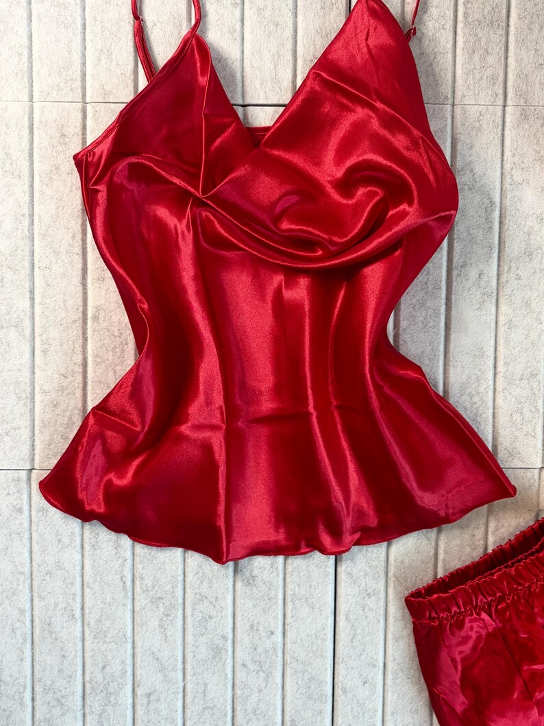 Roze, goud, rood, blauw lichtgewicht satijnen cami broek nachtkleding loungewear pyjama pyjama set l Personaliseerbaar AANGEPASTE GROOTTE BESCHIKBAAR l Valentijnscadeau afbeelding 15
