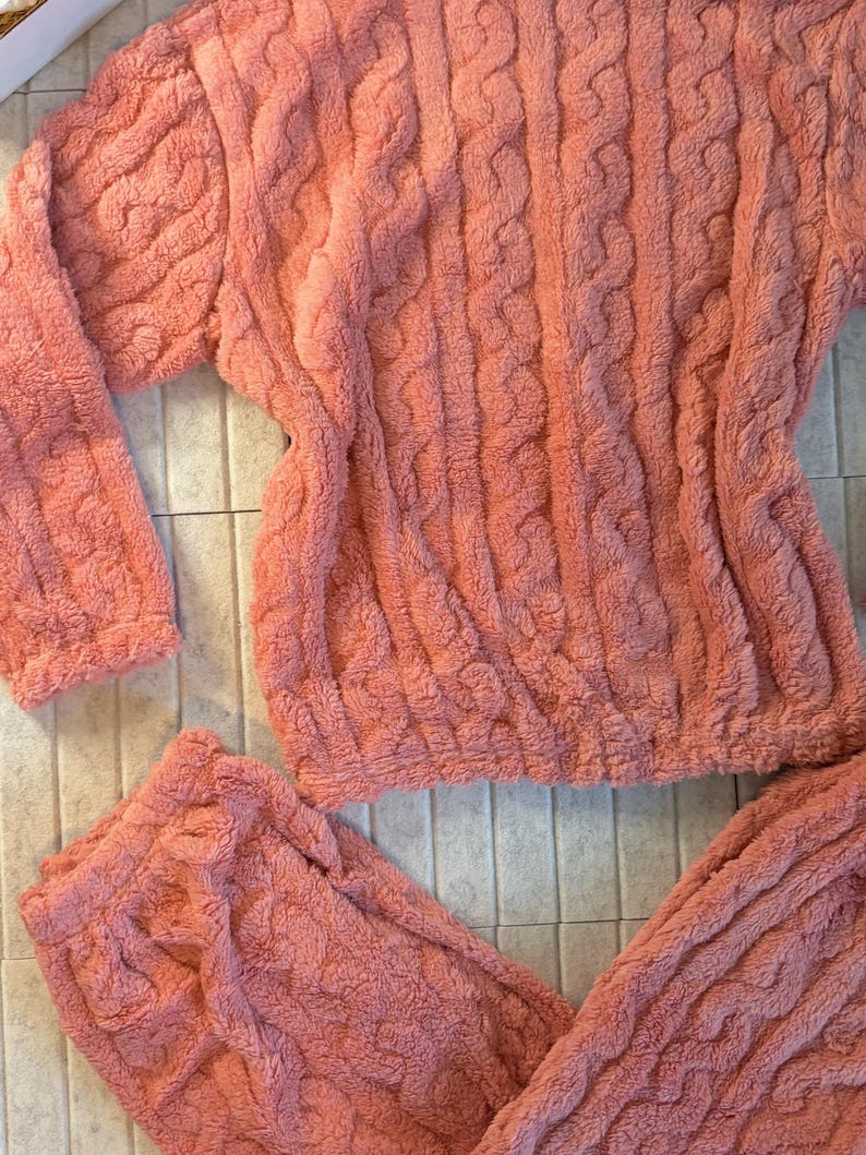 Bear Fluffy White & Pink Long Sleeve Top Pants Pajama Lounge wear Set l Personalizable CUSTOM SIZING AVAILABLE l Gift l Friend, Comfy, Cozy image 17