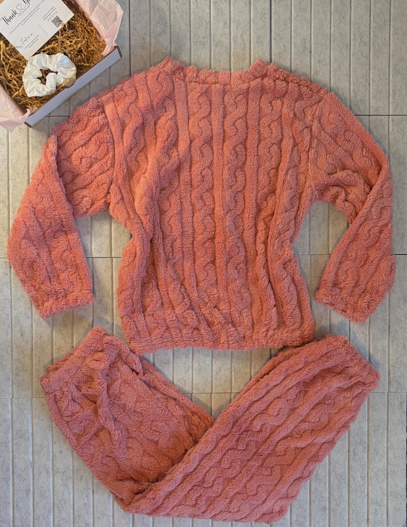 Bear Fluffy White & Pink Long Sleeve Top Pants Pajama Lounge wear Set l Personalizable CUSTOM SIZING AVAILABLE l Gift l Friend, Comfy, Cozy image 18