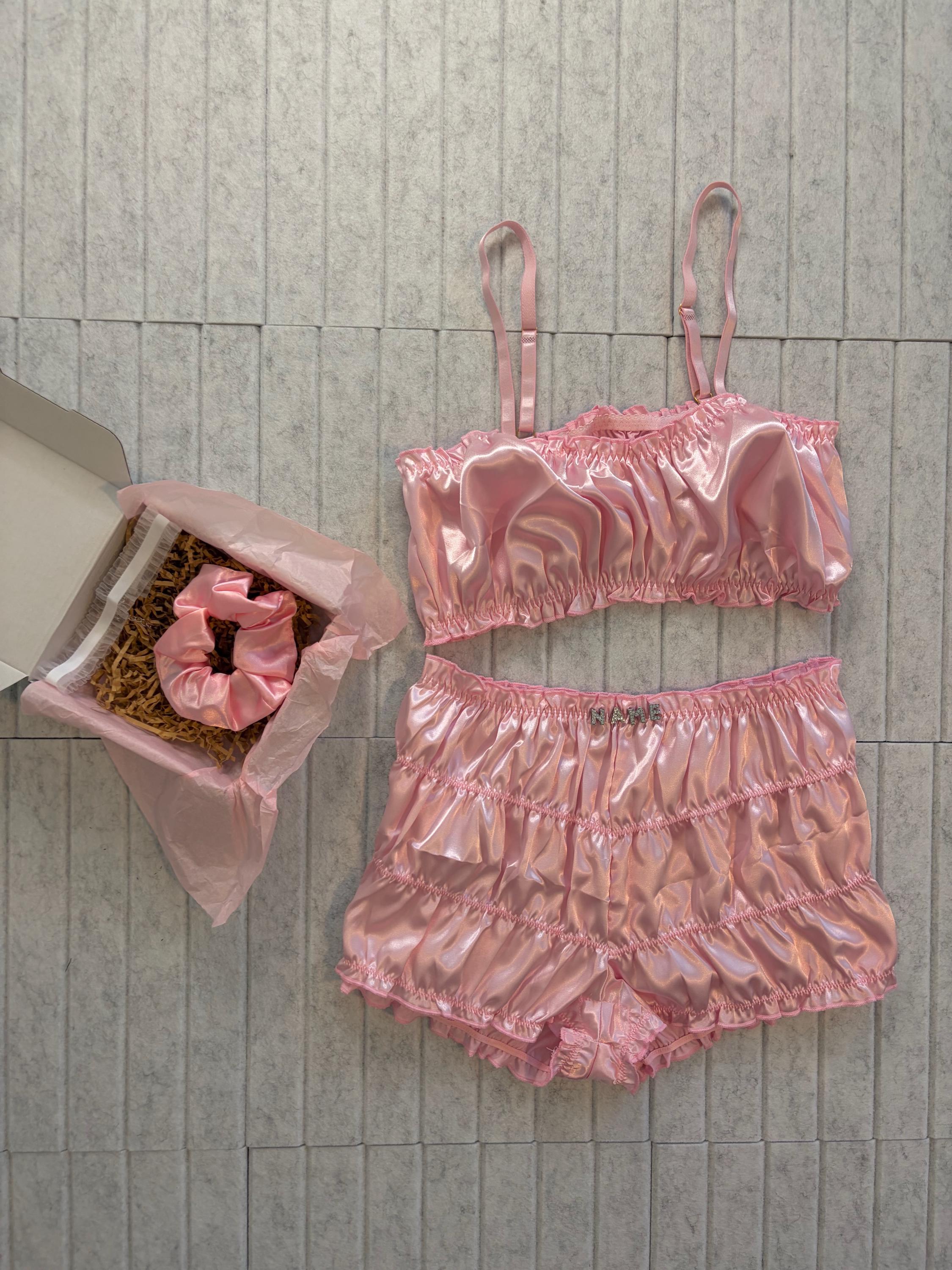 Women's Lace Ruffle Lolita Bra & Bloomer Set - Retro Camisole Sleepwear, White (Size M/L)