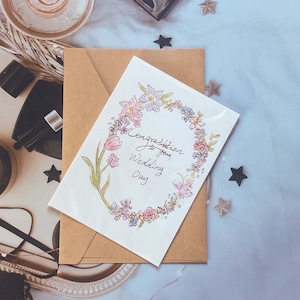 Tarjeta de boda floral pintada a mano: Recuerdo personalizado en acuarela (juego de 30)