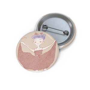 Polka Dot Dress Girl Pin Button - Cute Fashion Illustration Badge by waco