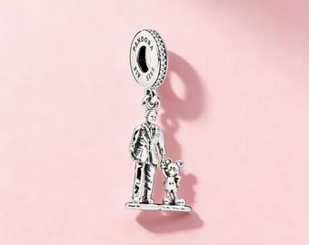 Charm colgante de plata con la estatua de Walt y Mickey, de plata de ley 925, compatible con pulseras Pandora, regalo perfecto para mujer.