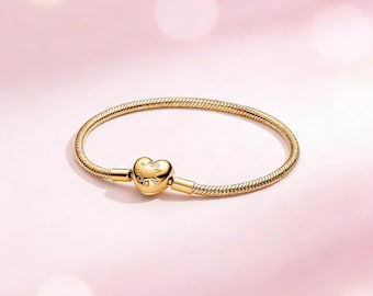 Pandora Moments Herz Verschluss Schlangenkette Armband |  925 Silber Bettelarmband für Damen | Zierliche Schmuckstücke für jeden Tag.
