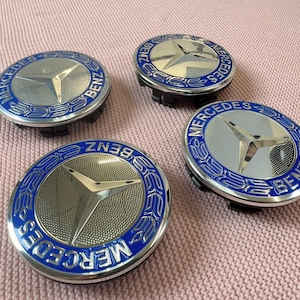 75 mm hub caps MB hubcaps set of 4 Mercedes benz silver blue