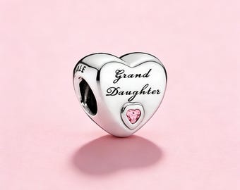 Charm de corazón de nieta, charm de plata de ley 925, compatible con pulseras Pandora, regalo perfecto para mujer.