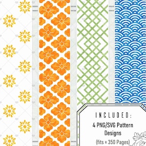 Colección de patrones con bordes rociados (archivos cortados SVG y PNG inspirados en Japón)