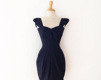 1980s designer Guy LaRoche black bow front party dress size medium