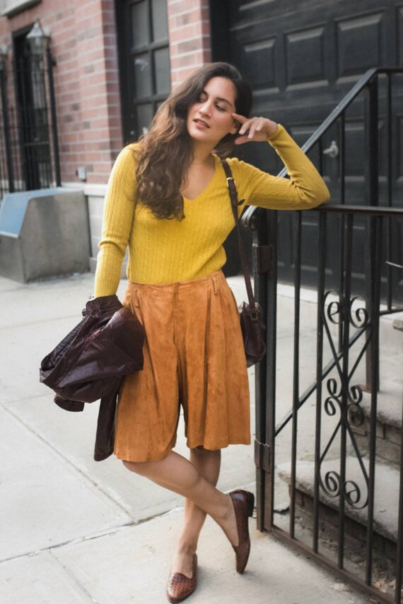 Brown Suede Wide-Leg Shorts LOEWE Madrid 1846