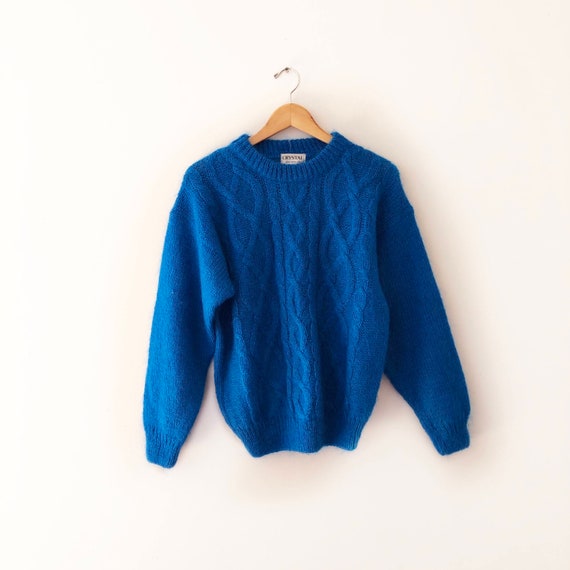 Vintage 1980s Chunky Knit Cerulean Blue Sweater in