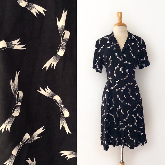 90s Black Dress Prairie Dress Bow Print Prairie Ro