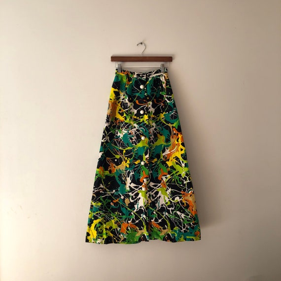 Vintage Maxi Skirt Abstract Paint Print 1960s Nell
