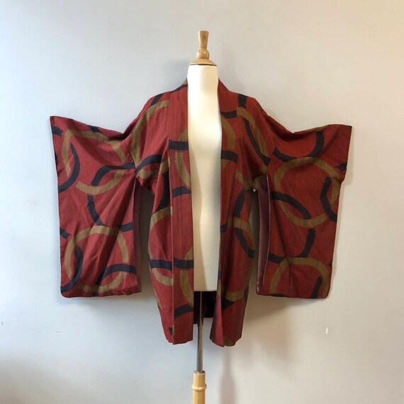 Vintage Short Kimono Cardigan Jacket Brick Red, Bl