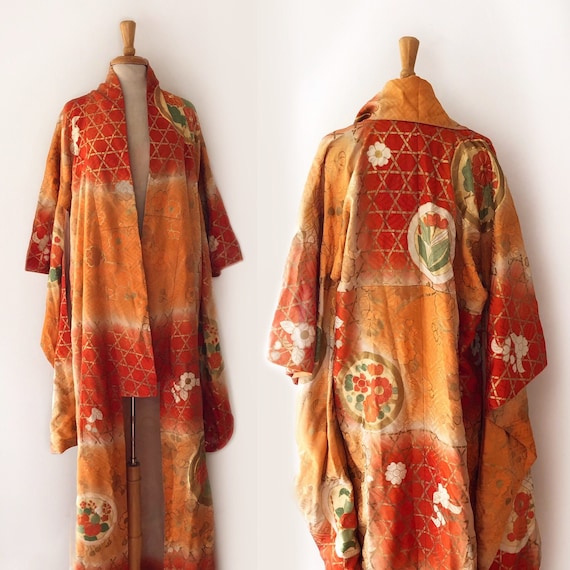 Antique 1940's Vintage Japanese Furisode Kimono Ro
