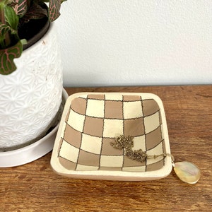 Whimsical painted checks/trinket dish/ handpainted dish