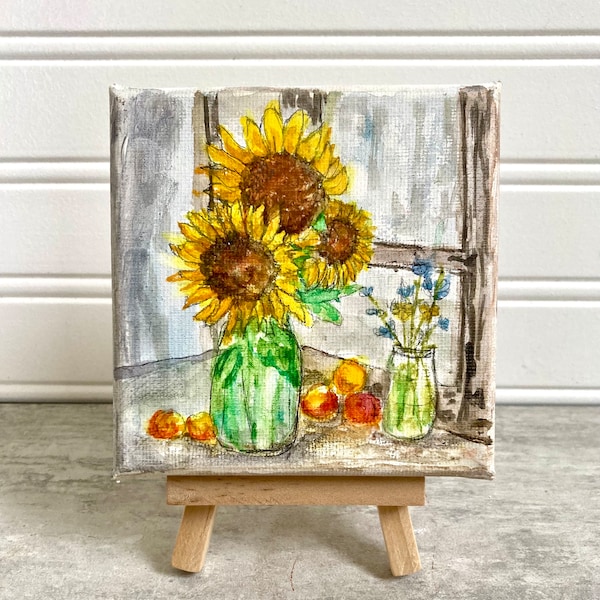 Sunflowers watercolor/watercolor still life/mini still life