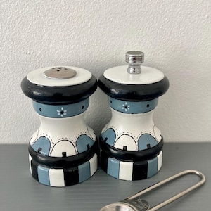 Salt and pepper set/ kitchen decor/ black and white/ whimsical salt and pepper set