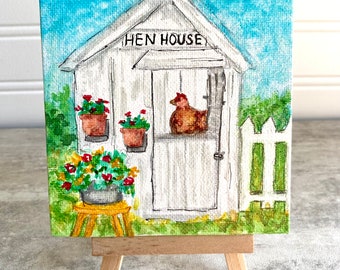 Hen house watercolor/watercolor landscape/mini watercolor