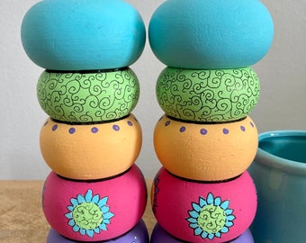 Pastel colored salt and pepper set/whimsical kitchen/ painted salt and pepper