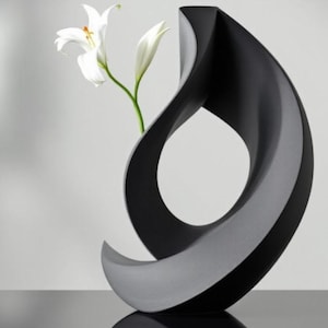 Moderne schwarze Vase, einzigartige Wohndekorvase, abstrakte Blumenvase, minimalistische Tischdekoration, zeitgenössischer Regalakzent