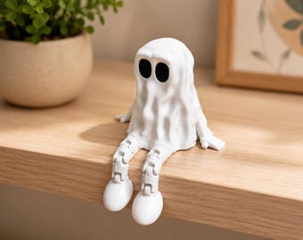 Articulated Ghost Figurine, Flexi Ghost Halloween Decor, Cute Spooky Shelf Sitter, Kawaii Ghost Desk Buddy, Halloween Gift