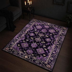 Gothic Purple Rug – Victorian Floral Chenille Carpet With Dark Academia ...